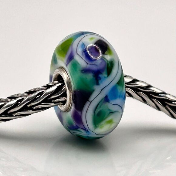 Summersday Artisan Trollbeads Style Trollstone Blue Plum Green White Mosaic - Picture 9 of 12